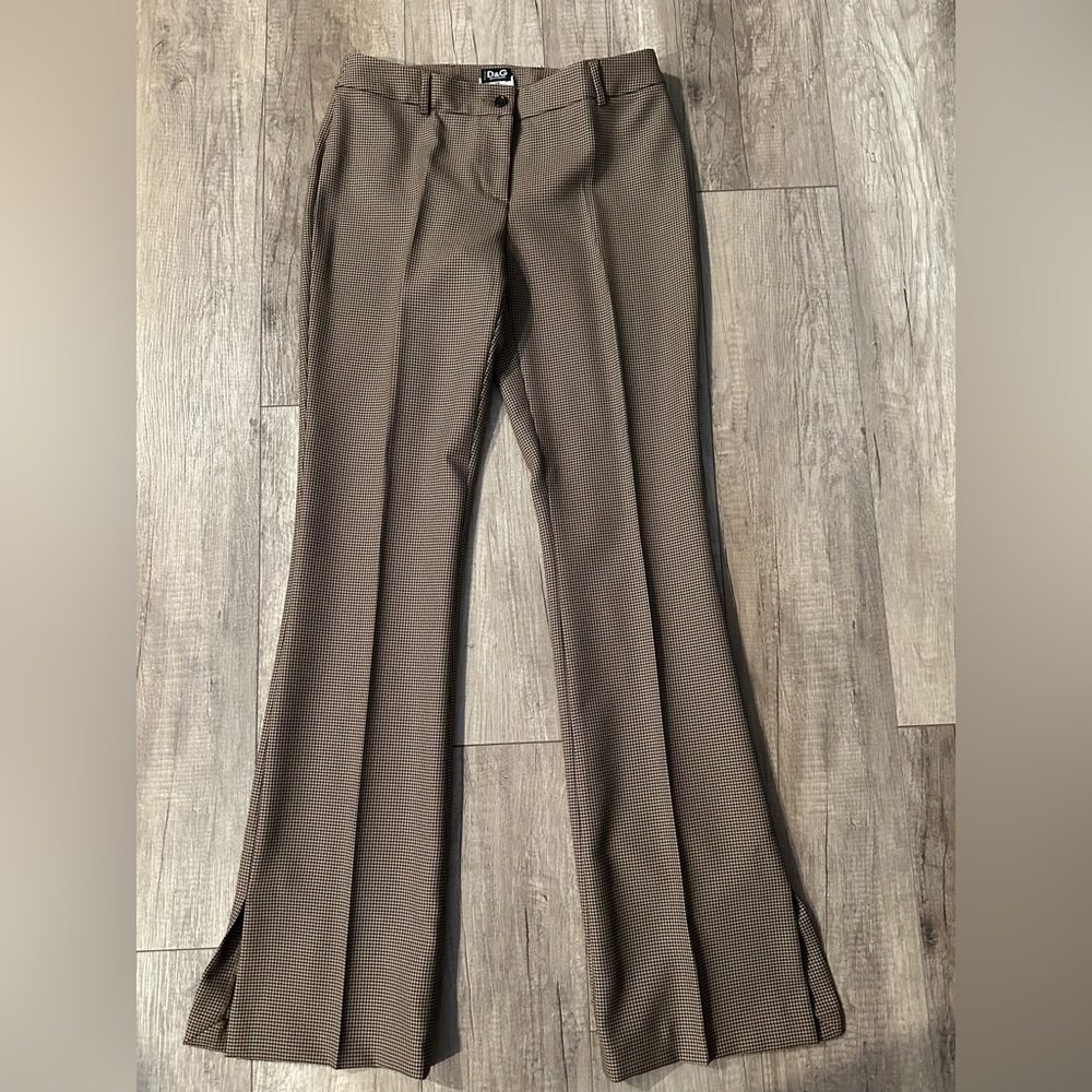 D&G Light Brown Checkered Flare Pants